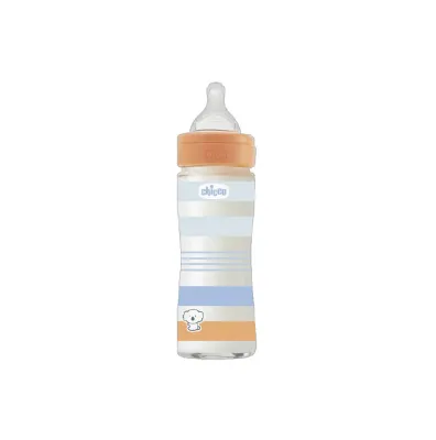 Chicco Well Being PP Glass Feeding Bottle 240ml - Orange (Girl/Boy)