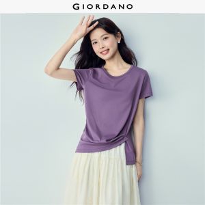 Giordano Beau Monde Women Side slit hem crewneck short sleeve tee Free Shipping 13326503