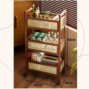 3 Tier Bamboo Trolley Movable Trolley Natural