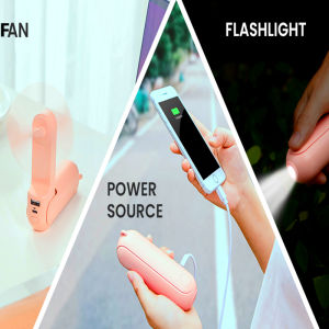 Multifunctional Handheld Portable Folding Removable Rechargeable 4 in 1 Mini Fan with Emergency Power Bank and Flashlight for Classroom Office Home for Christmas Gift