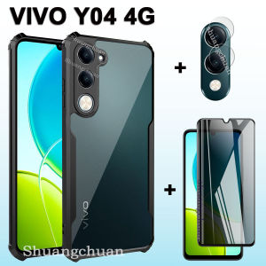 Acrylic fall-proof phone case For VIVO Y04 Y04 4G Privacy protector tempered glass + camera lens film 3in1 Y04  Full screen covered with tempered glass film