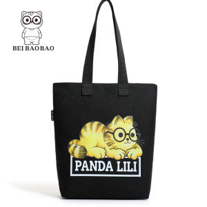 Cute Cat with Glasses Thickened Canvas Shoulder Bag with Zipper Lightweight large-capacity tote bag for daily classes #7336
