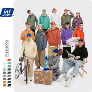 Inflation Style Youth Boys stylish Girls Campus College Style Sunshine Thick 350g Autumn main push pure color plus velvet thick oversize off-the-shoulder European and American style male hooded sweater