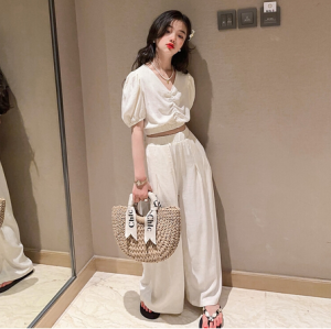 SSP67 - NEW Summer Setelan Anak Tanggung Perempuan Crop Top + Pants Wide Leg
