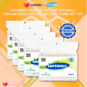 [GIÁ SỈ] Combo 100/50 Gói tăm bông thân gỗ 100 que cao cấp SafeMall Premium tăm bông kháng khuẩn đa công dụng trang điểm chăm sóc da em bé 100% cotton buds - Hàng Chính Hãng Safety Mart Official