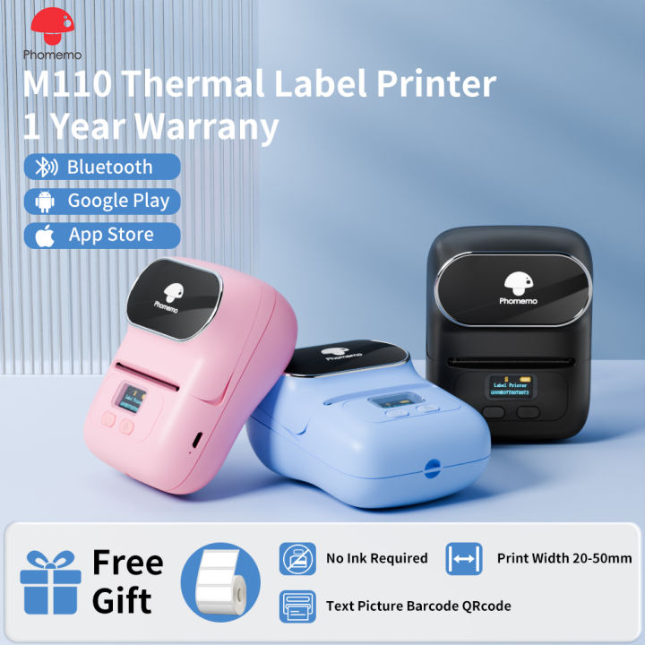 Phomemo M110 Label Makers - Portable Bluetooth Thermal Label Maker Machine,Label Printer For Name, Barcode, Clothing, Jewelry, Retail, Mailing, For Android & IOS, With 1Pack 40×30mm Label, White