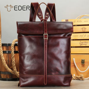 EDERN Retro Crazy Horse Leather Backpack for Men Large Capacity Genuine Leather Schoolbag 15.6-inch Laptop Bag Mens Travel Backpack