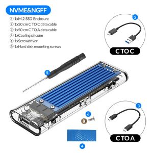 ORICO 20Gpbs M2 SSD Case NVME SSD Enclosure M.2 to USB Type C Transparent Hard Drive Enclosure