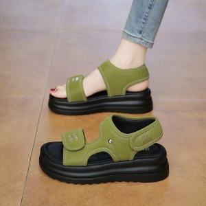 [Free Shipping] Soft-Soled Open-Toe Beach Sandals For Women Featuring A Velcro Closure New Design With Lettering And A Thick Sole For Summer Wear