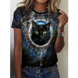 Street Hip Hop T-shirts For Women Clothes New Cartoon Anime Cat 3d Print Pattern Short-sleeved Tee Shirt Outdoor Oversized Tops