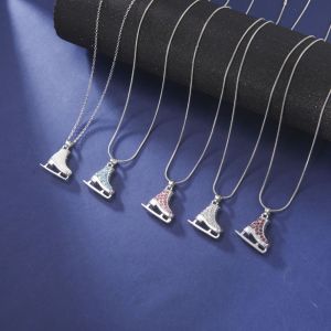 EUYRT Choker Winter Ice Skate Shoe Necklace Snake Chain Sliver Color Figure Skating Pendant Jewelry Gift 3D Crystal Ice Skate Pendant Teens Girl