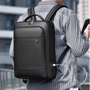 Executive Backpack Men PU Leather Satchel USB Charging Briefcase Office Travel Laptop Office Business Shoulder Backpack Male
