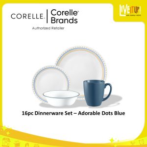 CORELLE 16pc Dinnerware Set – Adorable Dots Blue