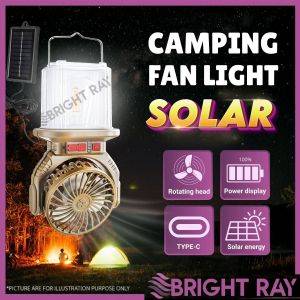 HURRY BOLT SOLAR Camping Fan Light Kipas Lampu Solar Perkhemahan Rechargeable Outdoor Camping Light Portable Solar-Powered Handheld Camping Fan Light
