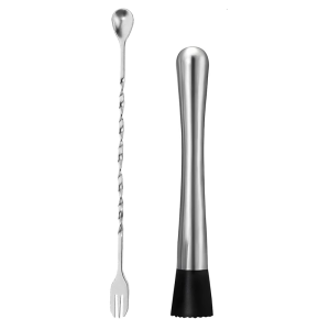 2 Bộ chi tiết dụng cụ vắt chanh bằng tay thép dụng cụ trộn Cocktail MASHER và tay cầm dài thìa khuấy công cụ quán bar đa năng