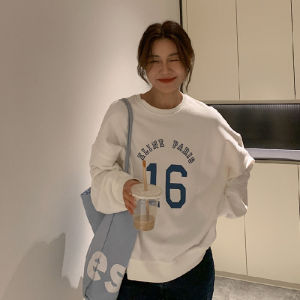 Ielgy in chữ cái Áo nỉ cổ tròn phong cách Học Viện mỏng mùa thu mới ngoại cỡ