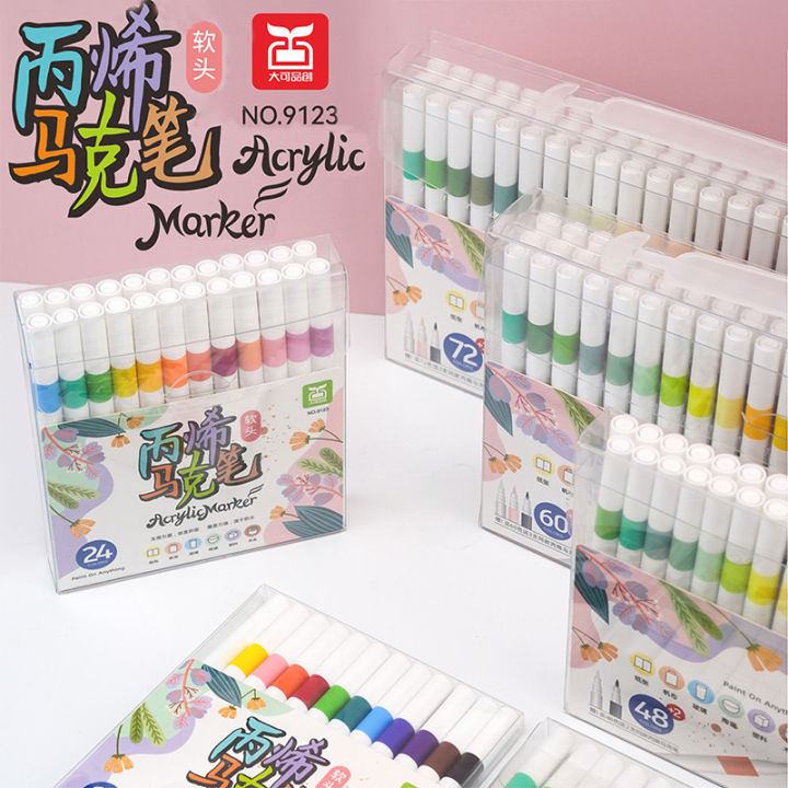 Bút Màu Vẽ Acrylic Marker Brush 24/36/48 Màu Chuẩn, dùng để vẽ vải/giày ...