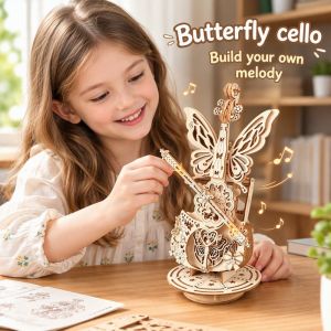 Starry Home.my DIY Elegant Wooden Cello Music Box Unassembled Melody Playing Art Toy Gift For Kids Music Lovers