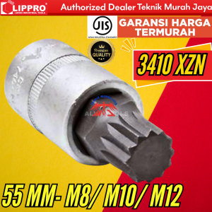 LIPPRO 3410 XZN Bit Socket 55 MM M8 M10 M12 Mata Sock L Spline Jepang Pendek 1/2" CRV Bintang Torx