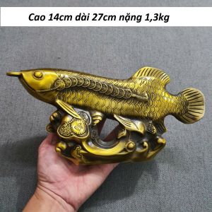 Tượng cá rồng phong thuỷ ngậm tiền chất liệu bằng đồng vàng MS1050