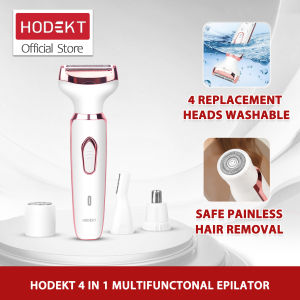HODEKT 4 IN 1 Multifunctional Epilator Portable Hair Removal Eyebrow Trimmer Electric Shaver USB Rechargeable 4 Replacement Heads Washable Waterproof