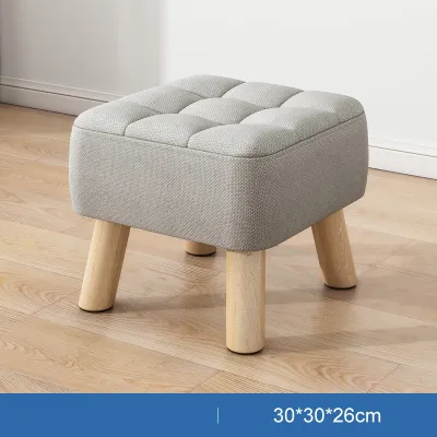 Mini Leg Stool Soft Cushion Wooden Small Bench Chair Ottoman Footstool in Blue and Beige with Wooden Legs