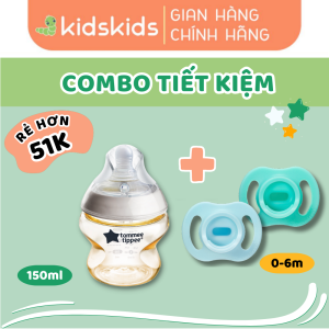 COMBO Ty Ngậm Silicon Siêu Nhẹ Tommee Tippee Ultra Light 0-6 Tháng (Vỉ Đôi) & Bình Sữa PPSU Siêu Mềm Tự Nhiên 150ml
