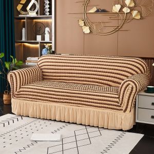 1/2/3/4 Seater Couch Seersucker Skirt Sofa Cover Removable Slipcover Stretch Sofa Protector