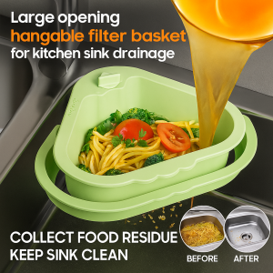 Household Large Filter Basket Kitchen Sink Food Storage Basket Triangle Drain Basket Sink Strainer Triangle Standing Drain Basket Hanging Strainer Basket