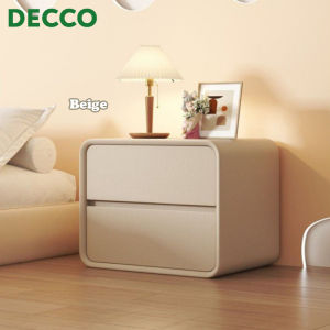 DECCO Bedside Table Drawer Solid Wood Leather Side Table Bedroom Bedside Cabinet - Fulfilled by DECCO SHOP