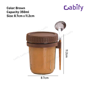 Cabify Soda Lime Glass 350ml Transparent Portable Overnight Oatmeal Glass Jar Container with Spoon and Lid