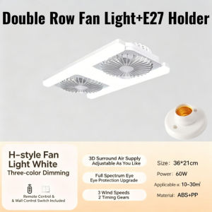 60W E27 Silent Double Row Fan Light 3-Speed High Airflow Lamp Kipas Siling with Remote Control + Lamp Holder for Bedroom