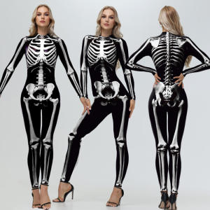 [Youre My Secret] Cosplay Zombie Scary Skeleton Printed Bodysuit Halloween Party CostumeWomen Zenti Jumpsuit Day of the Dead2026