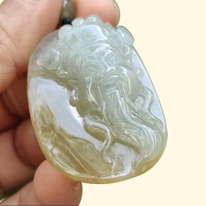 Sg New Arrival Crafted as God of Fortune Natural Type A Jadeite Jade as pendant certificate weighs 16.02 grams measurement 43.1 * 27.6 * 9.1 mm (pendant340)