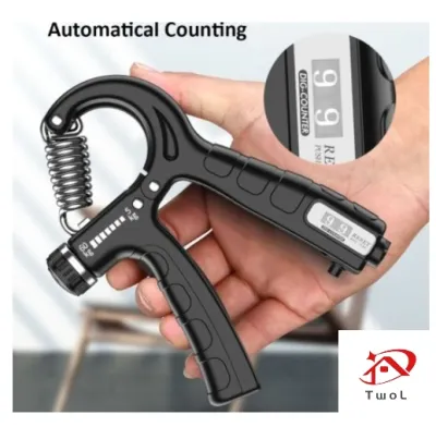 TwoL Adjustable R-Shape Countable Hand Grips Strength Exercise Strengthener Gripper Spring Finger Pinch Carpal Expander Black