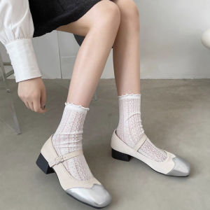 ถุงเท้าผ้าฝ้ายตกแต่งด้วยลูกไม้ ขี้เล่น และน่ารัก ถุงเท้าผู้หญิงลูกไม้ ถุงเท้าผ้าฝ้ายบางผูกโบว์ สินค้าแฟชั่น