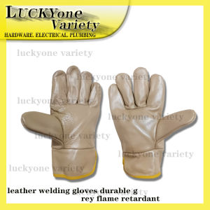 LEATHER WELDING GLOVES DURABLE GREY FLAME RETARDANT