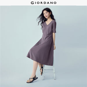 Giordano Women Cut-out back v-neck cinched waist midi dress Free Shipping 05466461