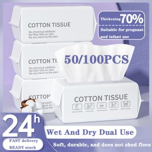 100pcs Disposable Wash Face Towel Tissue Paper Facial Cleansing Tissue Soft High Quality 100% Cotton Soft Clean Face Towel Make of Cotton MakeupTowelWash Facial Tissue Wet and Dry Use Towel
