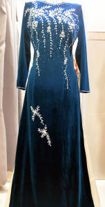 Áo dài cho mẹ nhung xanh cổ vịt kết hạt- CỔ CAO và CỔ THUYỀN- ẢNH THẬT 100%