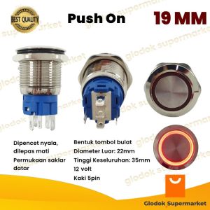 Switch Metal 19mm Push On 5 Pin Saklar Lampu Stainless 19 mm LED Tombol 12v Momentary