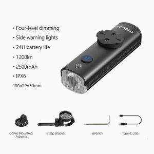 2026 CYCLAMI AI-1200 Bike Headlight MTB Road Bicycle AI 1200 Lumens Front Lamp Night Cycling Portable Flashlight Black Tail Light