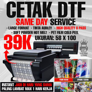 Jasa Cetak Print DTF Sablon Custom Permeter Lebar 60cm 30cm A4 & A3 High Quality 8 Pass Murah Per Meter Meteran Sablon Siap Pres TuahStore