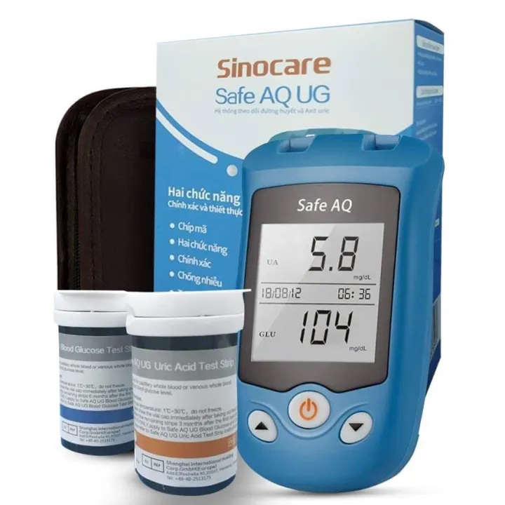 Máy đo đường huyết Axit Uric 2 ( gút - gout ) trong 1 Sinocare Safe AQ UG Tặng kèm que thử đường huyết và que thử Axit Uric