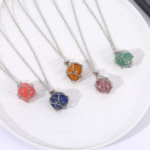 Daimeishu tinh thể tự nhiên Túi lưới mặt dây chuyền Kim Loại vòng cổ tre không thường xuyên thô đá cán Mặt dây chuyền đá trang sức