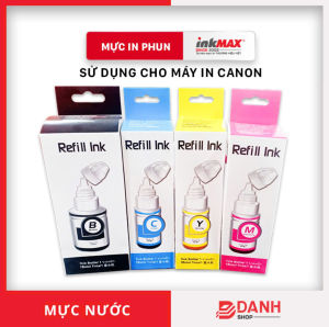 Mực nước Canon - inkMAX - BK: 135ml C/Y/M: 70ml- Mực nước dùng cho các dòng máy in phun Canon: G1800 / 2800 / 3800 / 1000 / 2000 / 3000 / 1100 / 2100 / 3100 / 1900 / 2900 / 3900
