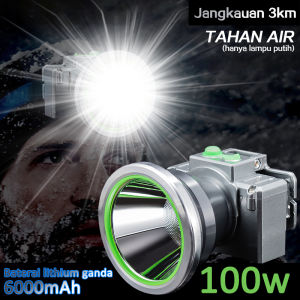 COD 100 Watt Headlamp Senter Kepala LED 3000m Senter 6000mah Rechargeable Cahaya Putih Waterproof Bisa Dimmer Kapasitas Besar Pencahayaan Luar Ruangan Memancing Kepala Lampu