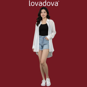 Áo Sơ Mi Dáng Dài Lovadova Form Rộng Tà Đuôi Tôm Vải Voan Tơ Gân Mỏng Xuyên Thấu Khoác Phối Đồ KB1102
