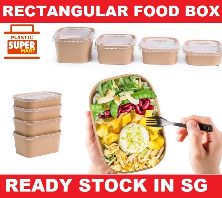 Rectangular Paper Containers 【50pcs/Pack】Kraft Rectangular Food Container Lunch Box Salad Disposable ...