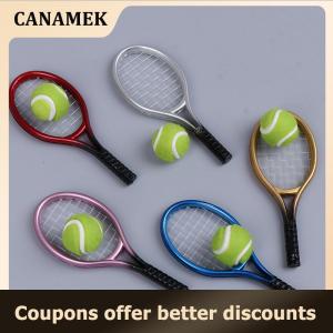 【 CANAMEK 】 1:6 1:12 Dollhouse Miniature 1PC Tennis Racket + 1PC Ball Dolls Accessories